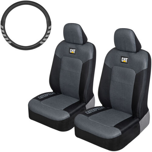 CAT Gray Truck Seat Covers with Steering Wheel Cover Combo