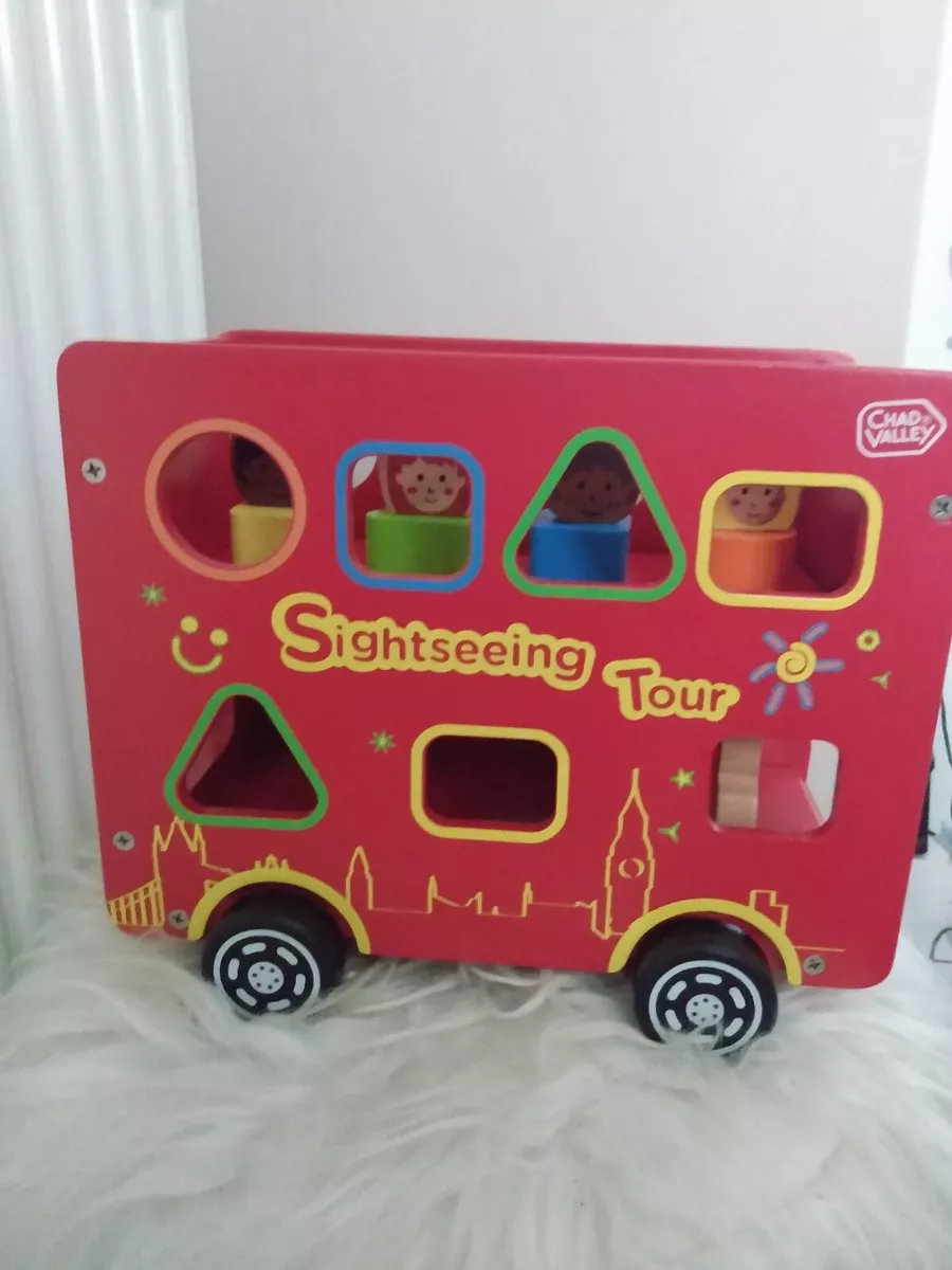 Chad Valley Wooden Red Sightseeing Tour Bus Toy With Shape Sorter