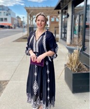 ZARA MIDI EMBROIDERED DRESS BLACK LONG SLEEVE NEW SS22 SIZE S REF. 6895/270