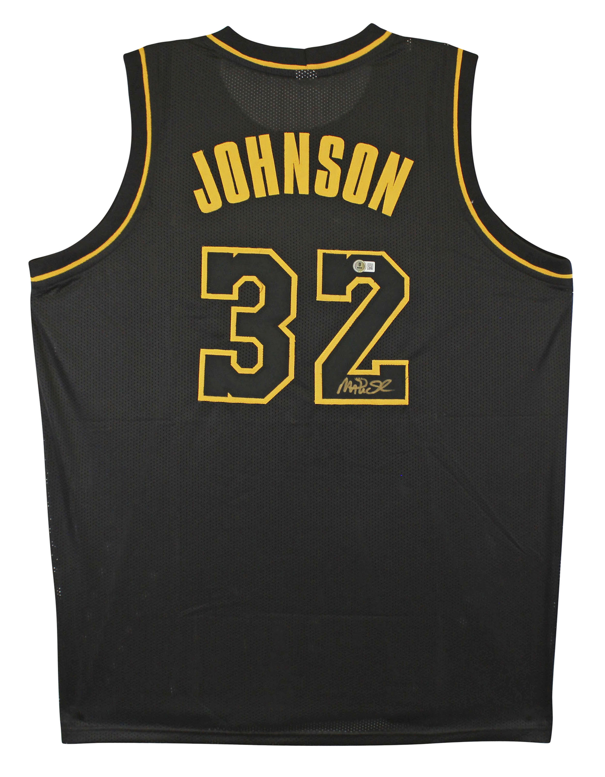 Magic Johnson Autographed Signed Black Pro Style Jersey With Black Numbers Beckett Witnessed 