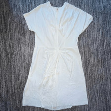 Vintage Women’s Size Small Fit Flare Mini Crepe Dress White Side Zip Raw Hem