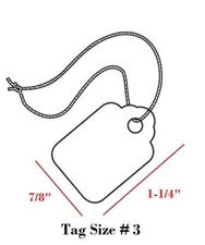 1000 Blank White Merchandise Price Tags with Strings Size #3 Retail Strung Label