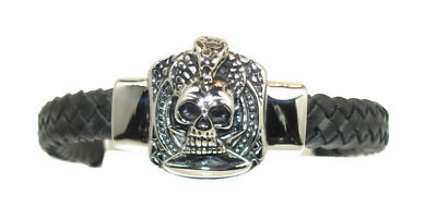 Bracelet Homme Pirate Crâne Acier Id Identification - Noir Véritable Bracelet Homme Pirate Crâne Acier Id Identification - Noir Véritable