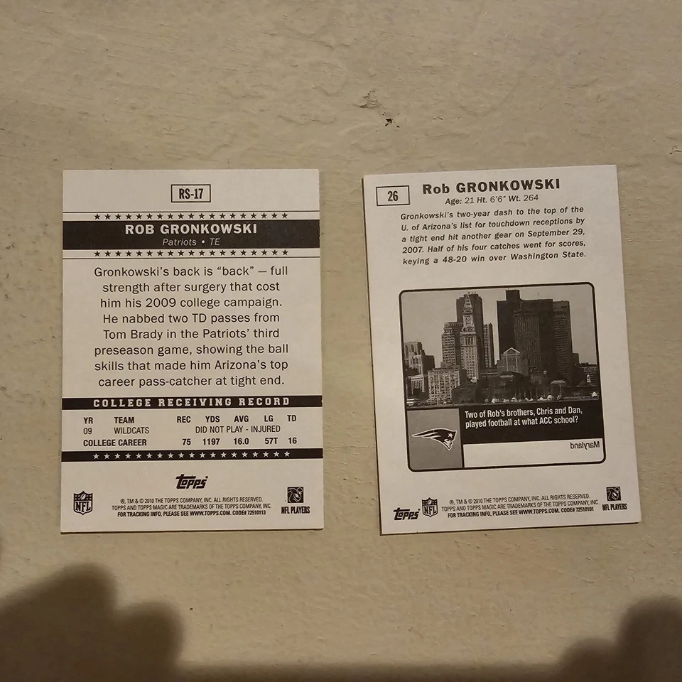 2010 Topps Magic Rob Gronkowski Rookie Lot #26 & Rs-17 New England Patriots - Image 2 of 2