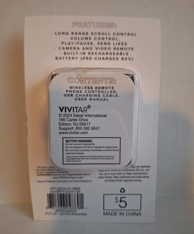 Vivitar Green Wireless Remote Phone Controller Bluetooth - Image 2 of 4