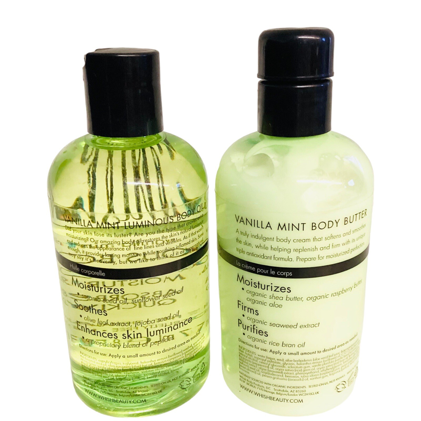 Whish Vanilla Mint Luminous Body Oil & Body Butter 8 Fl Oz Full Size Brand New