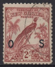 NEW GUINEA 1932-34 2/- DULL-LAKE BIRD PARADISE  WITHOUT DATES STAMP OVP'OS' USED