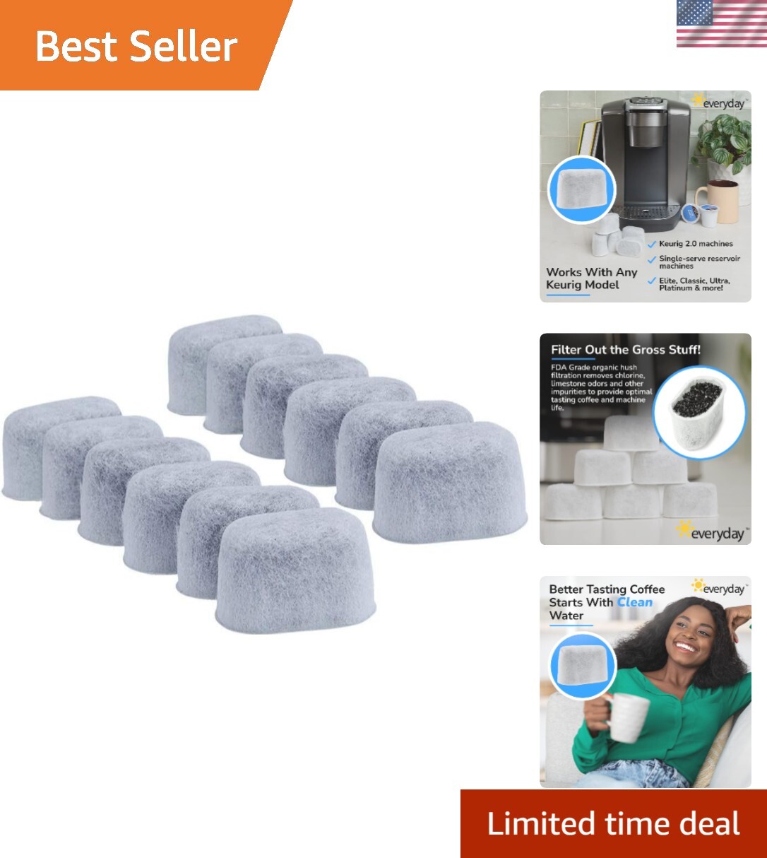Organic Charcoal Water Filters for Keurig - 12 Count, Improves Coffee Quality