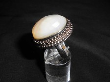 Sterling Silver Ring Mother of Pearl Checkerboard Cut Statement Size 6.5