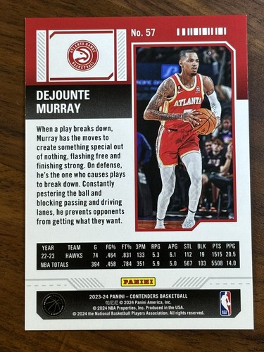 Dejaunte Murray 2023-24 Panini Contenders 191/249 Playoff Ticket Silver #57 - Bild 2 von 2