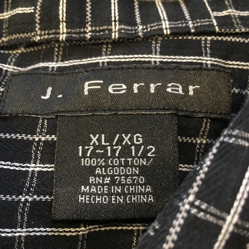 J. Ferrar Men's Size XL Long Sleeve Collar Stays Black Plaid Shirt - Image 2 of 4