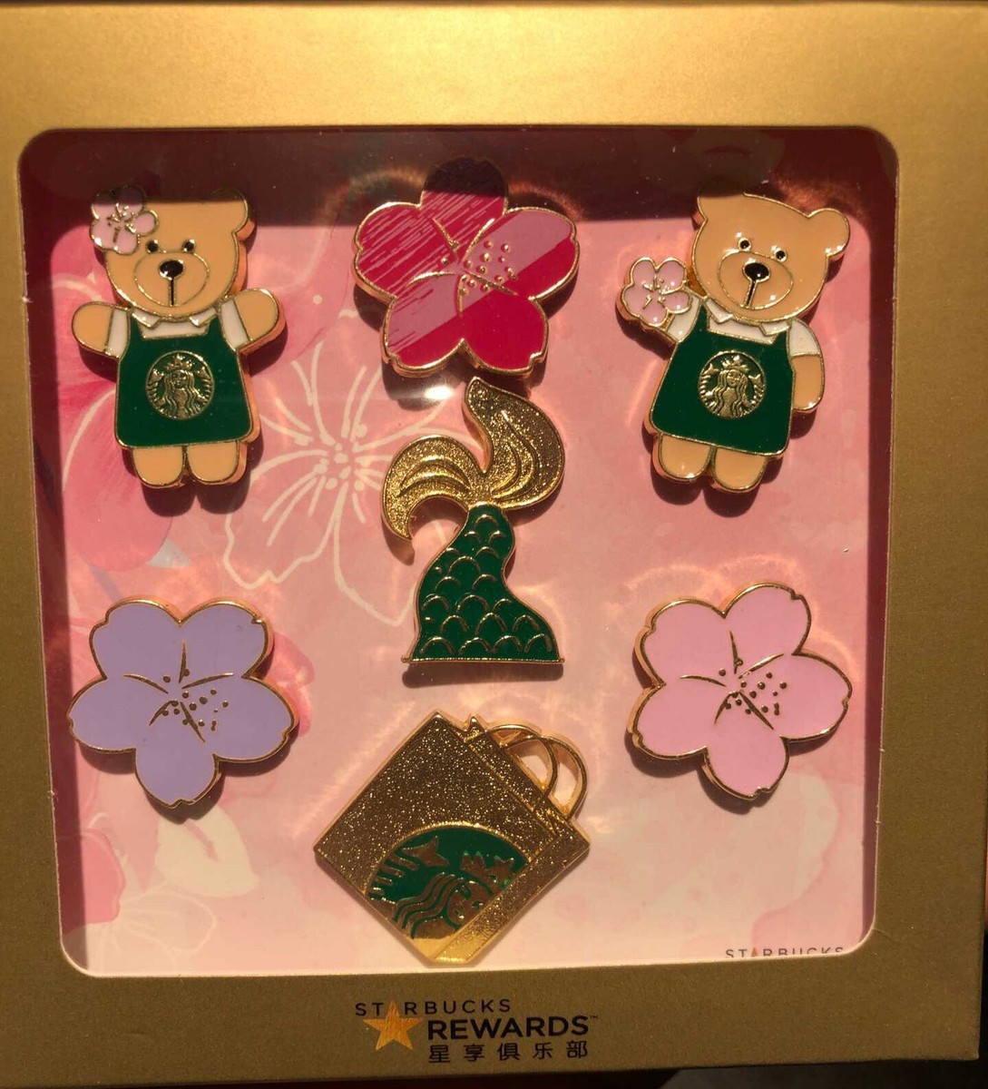Starbucks China Starbucks coffee Cherry blossom and bears pins set