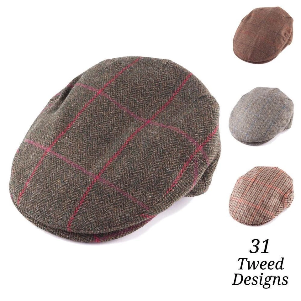 Men's Game Keepers Tweed Flat Caps Authentic 100% British Wool Peaky Caps Rydale