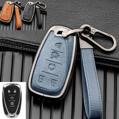 For Chevy Cruze Malibu Equinox Camaro Trax Alloy Leather Car Key Fob Case Cover