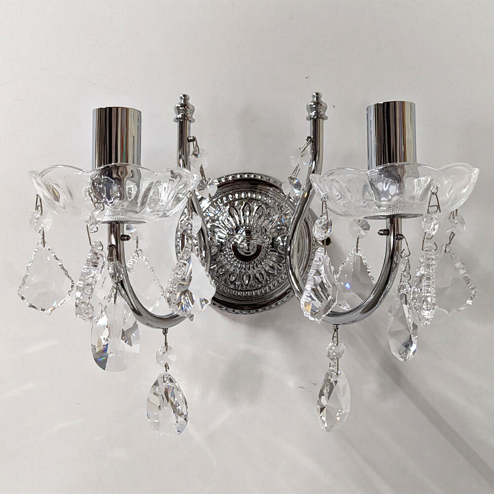 Litecraft Wall Light Crystal Effect E14 2 Arm - Polished Chrome, Clear Clearance