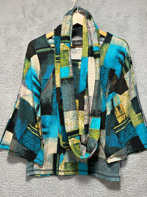 Artex Top Womens Medium Blue Green Abstract Scarf Artsy Boho Whimsical Colorful