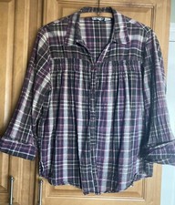 2X Women Purple Plaid 100 Cotton Yoked Smocking Civil War Colonial Peasant Top