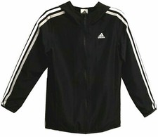 Adidas Girls 3 Strips Full Zip Hoodie Windbreaker Lightweight Jacket MSRP 50 NWT