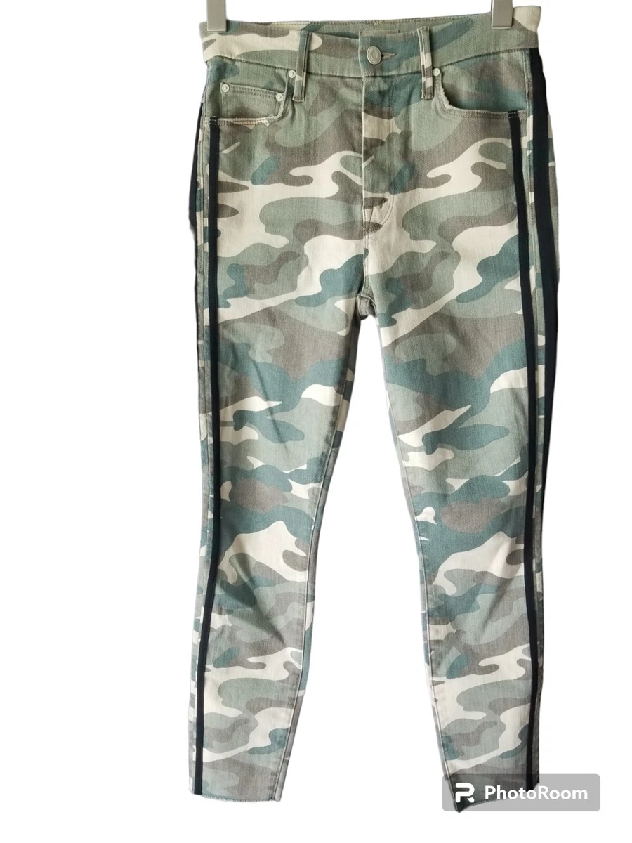 MOTHER Jeans Womens 25 High Waisted Looker Ankle Fray wash Black Camo