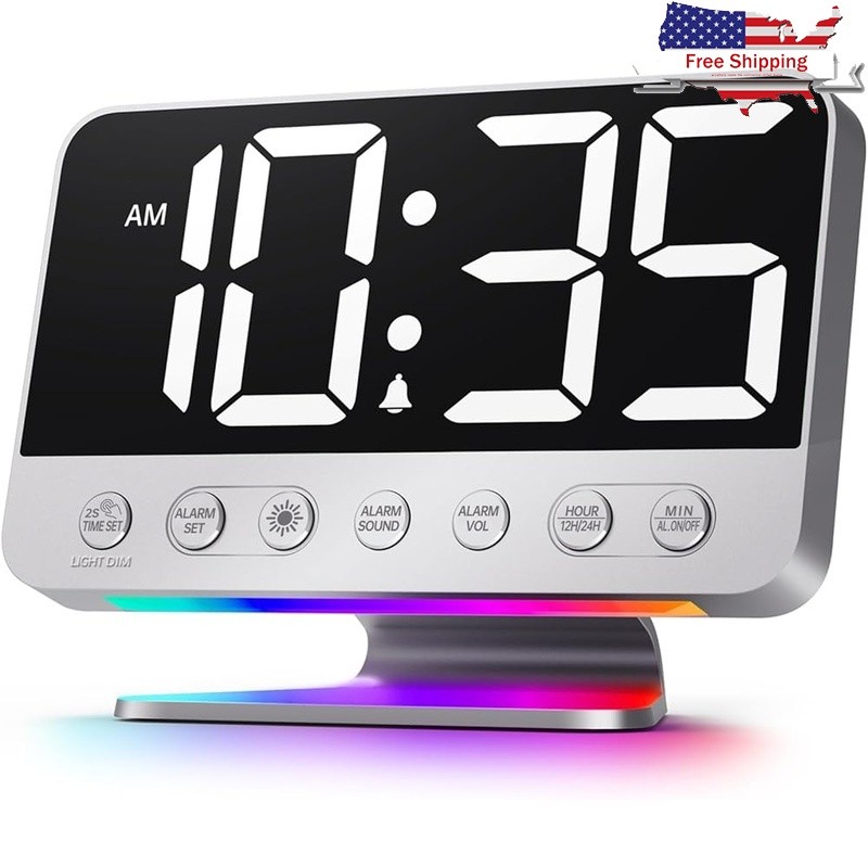 Digital Alarm Clock W/ USB Port Battery Backup Loud Sounds Night Light