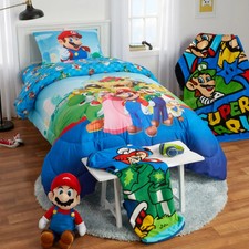 Super Mario Kids Twin Full Bed in a Bag Comforter Pillowcase Set  Fast Ship 