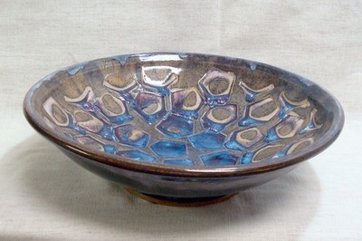 Fine 1990 TODD JEFFREYS 13  BOWL Impressed Abstract Art Pottery, Danville PA