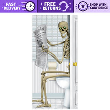 Skeleton Restroom Door Cover - Halloween Decoration, 5 Ft x 30 in, Spooky Decor