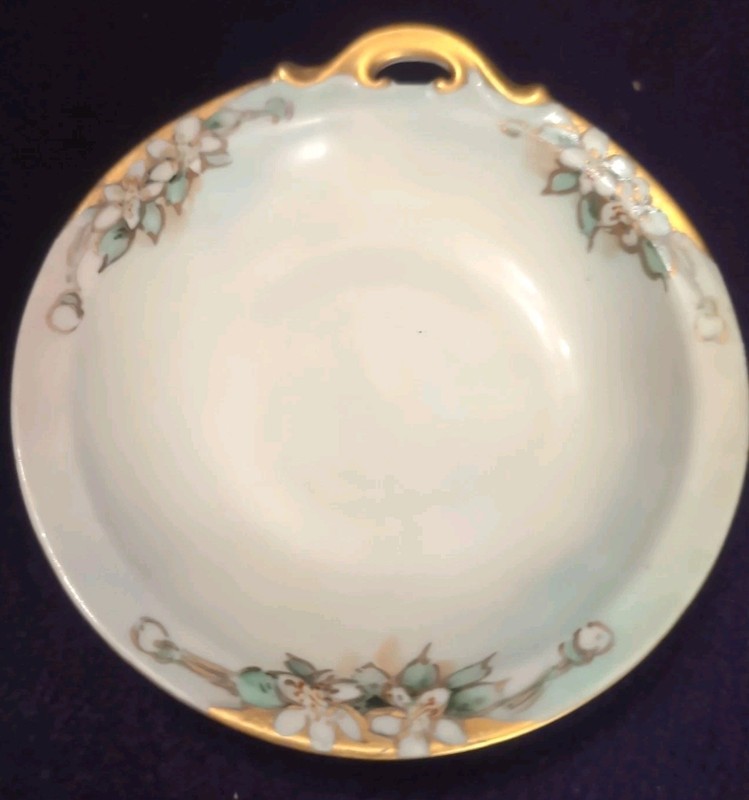 vintage Nippon hand-painted floral porcelain handled dish with gold trim