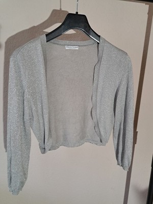 Bolero Strickjacke silber von Marie Lund Gr. 42 länge 43 cm Ärmellänge 49 cm