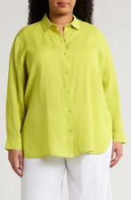 NEW EILEEN FISHER Classic Collar Organic Linen Button-Up Shirt Plus  3X