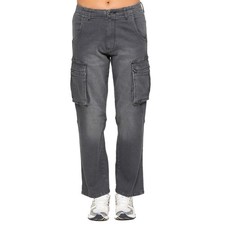Enzo Womens Straight Leg Cargo Denim Jeans Mid Rise Casual Cotton Pants