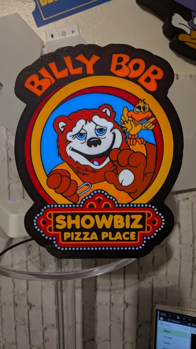 Showbiz Pizza Place Billy Bob 3D Printed LED Light-Up Sign 9