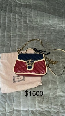 Gucci GG Marmont Diagonal/Matelasse Shoulder Bag Mini Blue/Red Leather