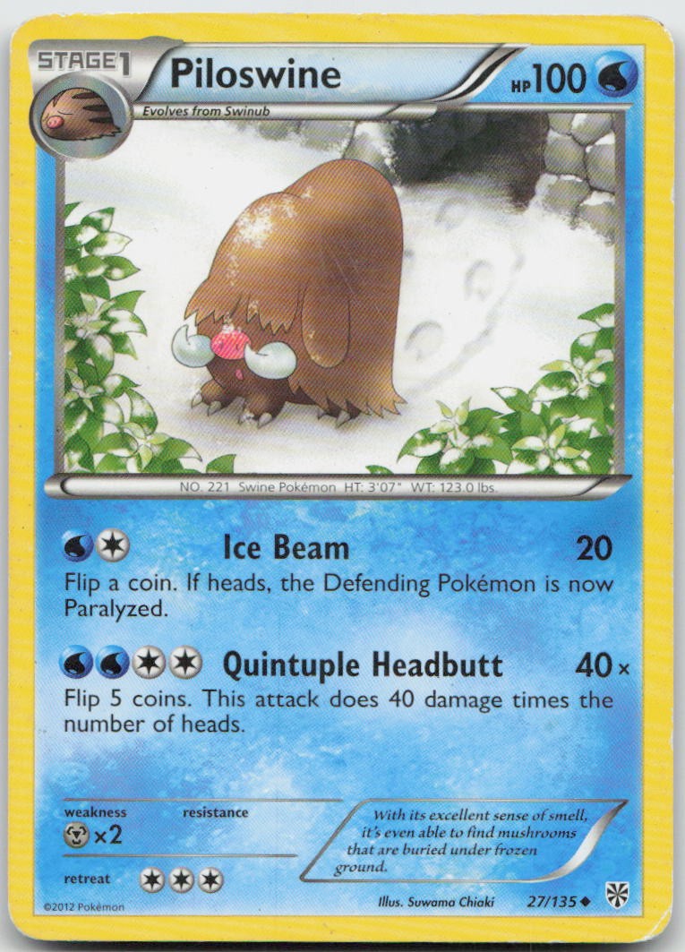 Piloswine 27/135 Uncommon Plasma Storm Pokemon TCG MP