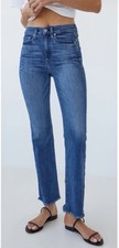 AYR The Pop Fray Jeans 32 Medium Wash Straight Crop Raw Hem Classic Stretch