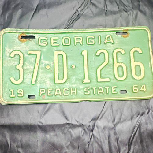 1964 Vintage Georgia Peach State License Plate State Tag 37-D 1266