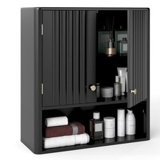 Fluted Bathroom Wall Cabinet with Open Shelf-Black - Color: Black