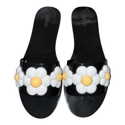 MELISSA SLIDE SANDALS WOMENS BLACK JELLY  WITH FLOWERS SIZE 6