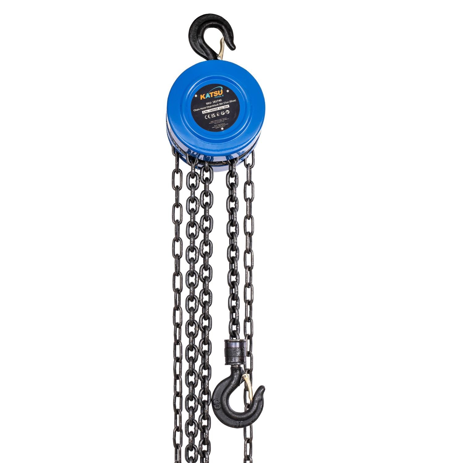 KATSU 1 Ton Winch Chain Hoist 1Ton 3M Chainblock Lifting Tackle Blue UK