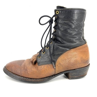 Justin Men's 12D Two Tone Black Tan Vintage Lace Up Leather Ankle Boots
