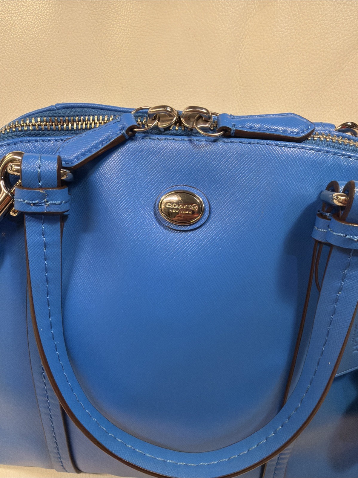 Coach Peyton Cora Domed Satchel Porcelain Blue Leather Bag image 8