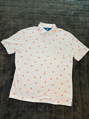 johnnie-O Hangin Out Armada Mens Striped Lady on Float Print Golf Polo Pocket XL