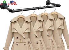 Industrial Iron Pipe Clothes Hanging Bar DIY Wall-Mounted Garment Rack Heavy Dut