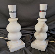 VTG 1980s PAIR(2) ALABASTER OFF-WHITE LAMP BASES H: 22.5cm FULL WORKING ORDER