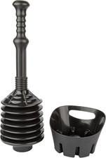 Black Bellows Accordion Toilet Plunger with Black Storage Tray