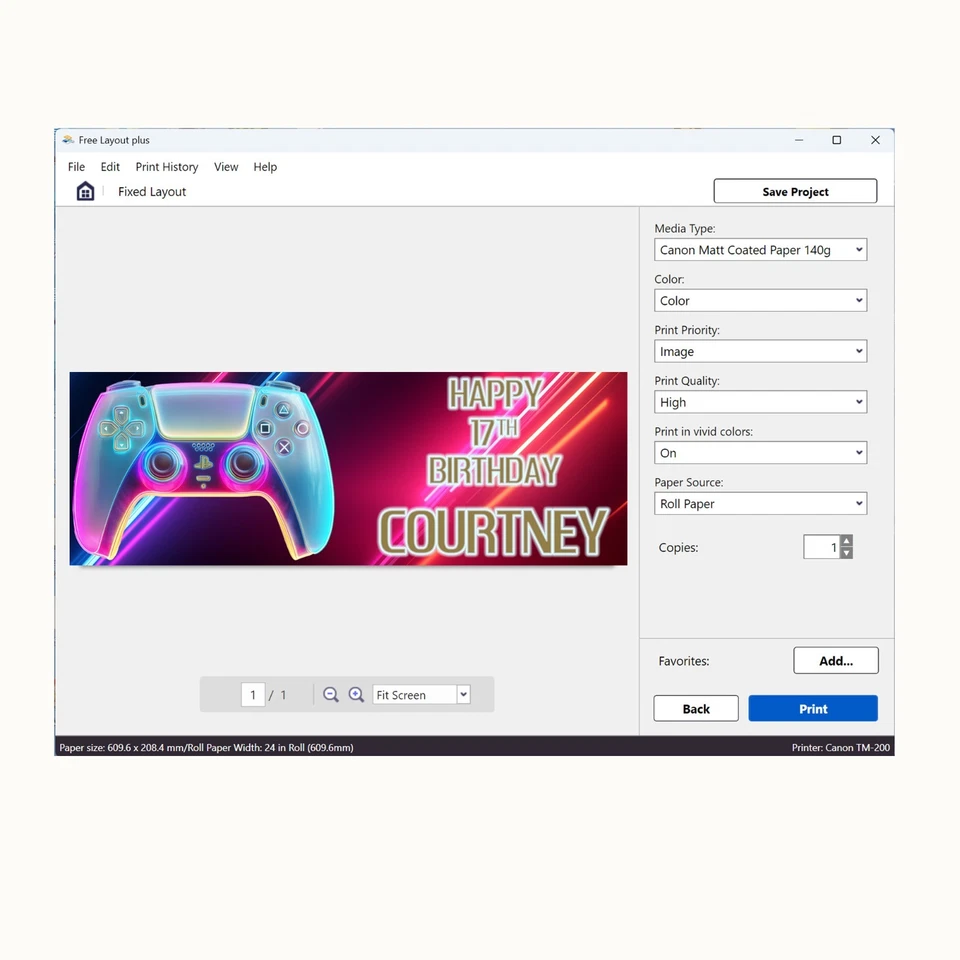 Mando PS5 Neón Brillo Colorido Juego Personalizado Banner Cumpleaños Foto 4 de 4