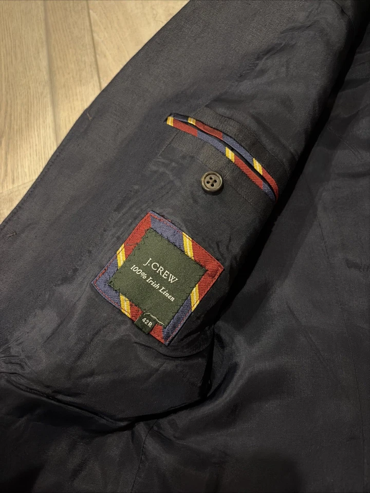 J Crew Mens Navy Blue Cotton Irish Linen Chino Blazer Jacket Sz 42R Sport Coat - Image 4 of 4