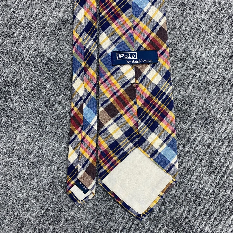 Corbata de Colección Polo Ralph Lauren Multicolor a Cuadros 100% Algodón Acabada a Mano Foto 3 de 4