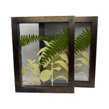 Vintage Botanical Shadow Box Pressed Paper Leaves Wood Frame Décor READ