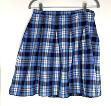Lands' End Women's 4 School Uniform Skirt Pleated Clear Blue Plaid
